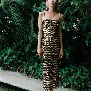 New Arrivals, Size 34, Black and Gold Sequin Midi Dress